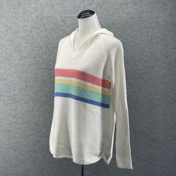 SO Womens L Pullover Hoodie V-neck Waffle Knit Cream Multi Stripes Classiccore - Picture 4 of 8